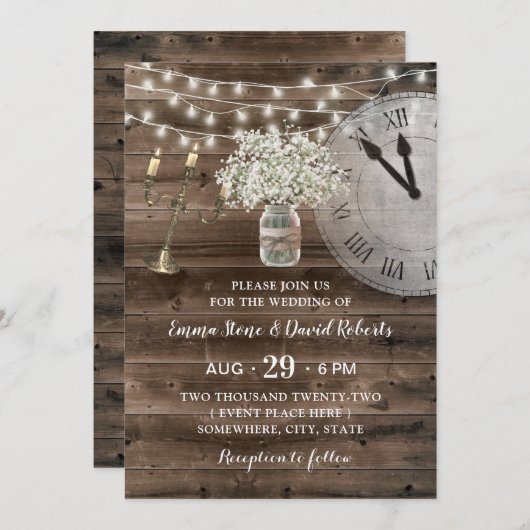Rustic Baby's Breath Flower Barn Fairytale Wedding Kaart (Voorkant / Achterkant)