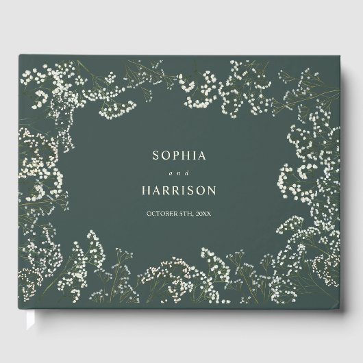 Rustic Baby's Breath Green Wedding Gastenboek (Voorkant)