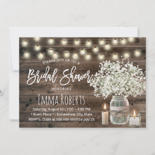 Rustic Baby's Breath Jar & Candle Vrijgezellenfees Kaart