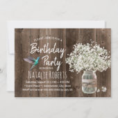 Rustic Baby's Breath Jar & Hummingbird Birthday Kaart (Voorkant)