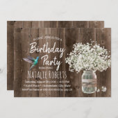 Rustic Baby's Breath Jar & Hummingbird Birthday Kaart (Voorkant / Achterkant)