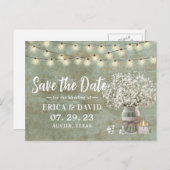 Rustic Baby's Breath Jar  Sla de datum op Aankondigingskaart (Voorkant / Achterkant)