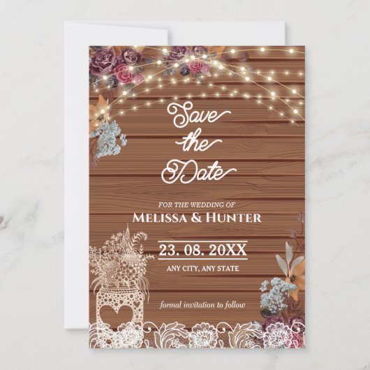Rustic Baby's Breath Jar Wedding Save the Date Kaart (Voorkant)