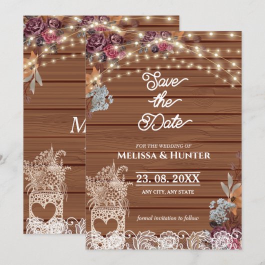 Rustic Baby's Breath Jar Wedding Save the Date Kaart (Voorkant / Achterkant)