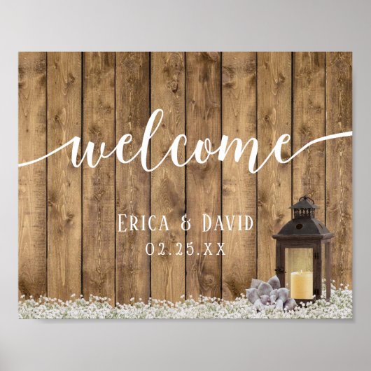 Rustic Baby's Breath Lantern Wedding Welcome Poster (Voorkant)