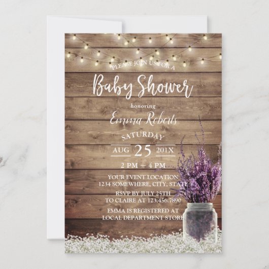 Rustic Baby's Breath Lavender Floral Baby shower Kaart (Voorkant)