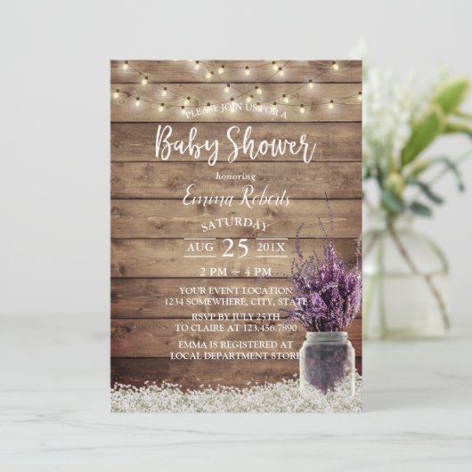 Rustic Baby's Breath Lavender Floral Baby shower Kaart (Staand voorkant)