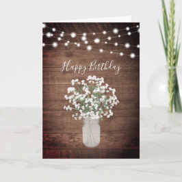 Rustic Baby's Breath Lights Mason Jar Verjaardag Kaart