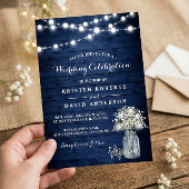 Rustic Baby's Breath Lights Navy Blue Wedding Kaart