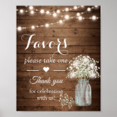 Rustic Baby's Breath Lights Wedding Favors Sign Poster (Voorkant)