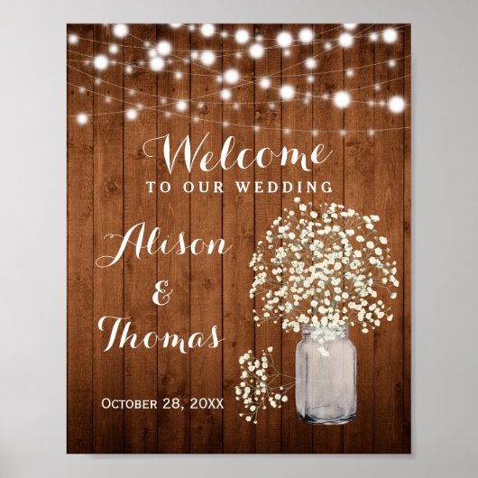 Rustic Baby's Breath Lights Wedding Sign Poster (Voorkant)