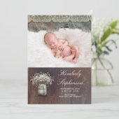 Rustic Baby's Breath Mason Jar Baby Geboortefoto Aankondiging (Staand voorkant)