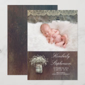 Rustic Baby's Breath Mason Jar Baby Geboortefoto Aankondiging (Voorkant / Achterkant)