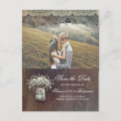 Rustic Baby's Breath Mason Jar Foto Sla de datum o Aankondigingskaart (Voorkant)