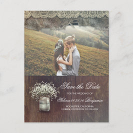 Rustic Baby's Breath Mason Jar Foto Sla de datum o Aankondigingskaart