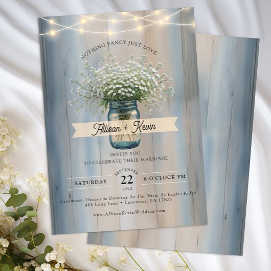 Rustic Baby's Breath Mason Jar huwelijksuitnodigin Kaart