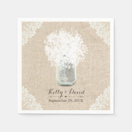 Rustic Baby's Breath Mason Jar Lace Burlap Wedding Servet