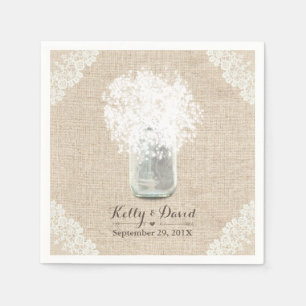 Rustic Baby's Breath Mason Jar Lace Burlap Wedding Servet