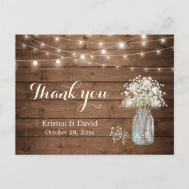 Rustic Baby's Breath Mason Jar Lights Bedankt Briefkaart