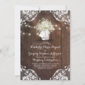 Rustic Baby's Breath Mason Jar Lights Lace Wedding Kaart (Voorkant)