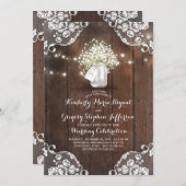 Rustic Baby's Breath Mason Jar Lights Lace Wedding Kaart (Voorkant / Achterkant)