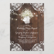 Rustic Baby's Breath Mason Jar Lights Lace Wedding