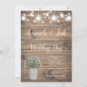 Rustic Babys Breath Mason Jar Lights Wedding Kaart (Voorkant)