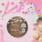 Rustic Baby's Breath Mason Jar Lights Wedding Papieren Bordje (Feest)