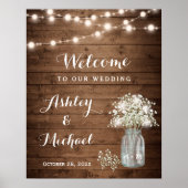 Rustic Baby's Breath Mason Jar Lights Wedding Sign Poster (Voorkant)