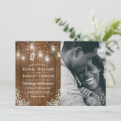 Rustic Babys Breath Mason Jar Photo Weddenschap Kaart (Staand voorkant)