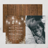 Rustic Babys Breath Mason Jar Photo Weddenschap Kaart (Voorkant / Achterkant)