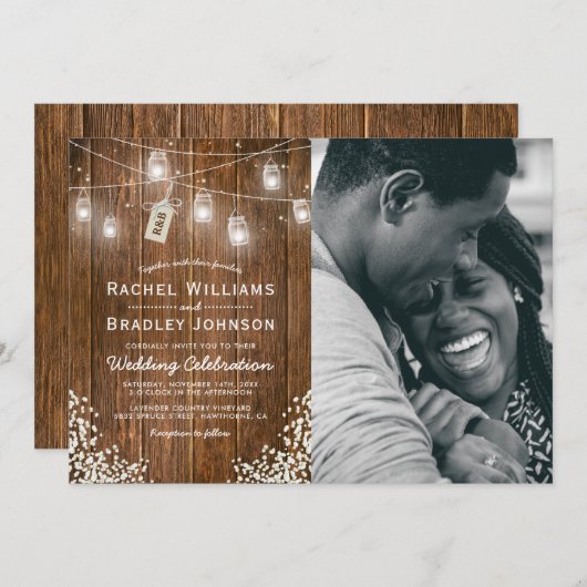 Rustic Babys Breath Mason Jar Photo Weddenschap Kaart (Voorkant / Achterkant)