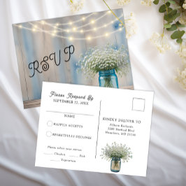 Rustic Baby's Breath Mason Jar RSVP Briefkaart
