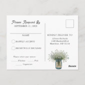 Rustic Baby's Breath Mason Jar RSVP Briefkaart (Achterkant)