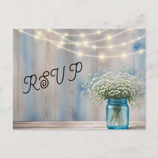 Rustic Baby's Breath Mason Jar RSVP Briefkaart (Voorkant)