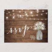 Rustic Baby's Breath Mason Jar String Lights RSVP Uitnodiging Briefkaart (Voorkant)