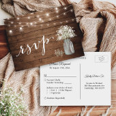 Rustic Baby's Breath Mason Jar String Lights RSVP Uitnodiging Briefkaart