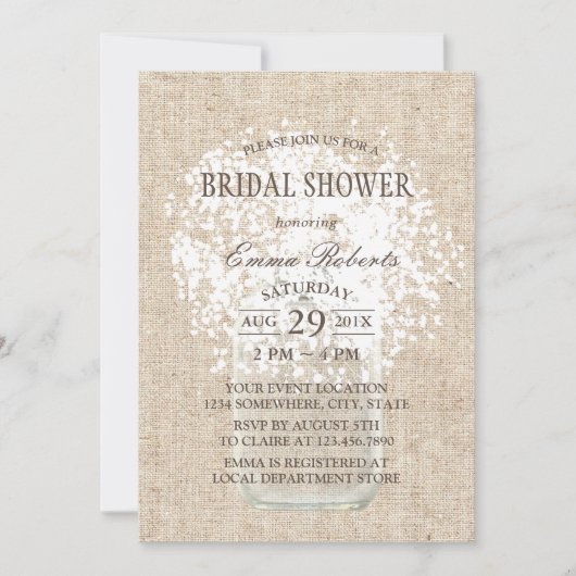 Rustic Baby's Breath Mason Jar Vrijgezellenfeest Kaart (Voorkant)