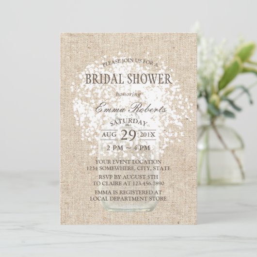 Rustic Baby's Breath Mason Jar Vrijgezellenfeest Kaart (Staand voorkant)