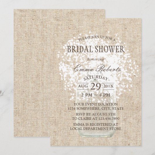 Rustic Baby's Breath Mason Jar Vrijgezellenfeest Kaart (Voorkant / Achterkant)