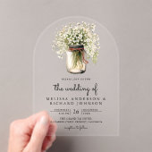 Rustic Baby's Breath Mason Jar Wedding Acryl Uitnodigingen (Insitu (Draagbaar))