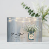 Rustic Baby's Breath Mason Jar Wedding Bedankkaart (Staand voorkant)
