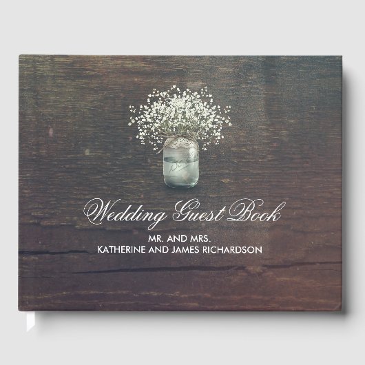 Rustic Baby's Breath Mason Jar Wedding Gastenboek (Voorkant)