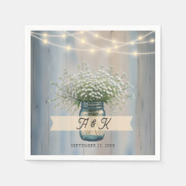 Rustic Baby's Breath Mason Jar Wedding Napkins Servet