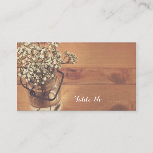 Rustic Baby's Breath Mason Jar Wedding Place Card Plaatskaartje (Voorkant)