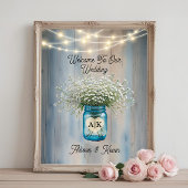 Rustic Baby's Breath Mason Jar Wedding Poster Sign