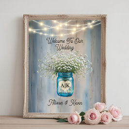 Rustic Baby's Breath Mason Jar Wedding Poster Sign