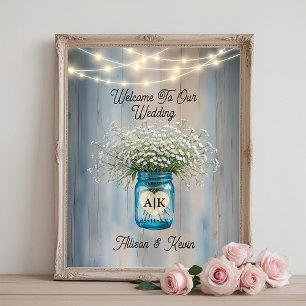 Rustic Baby's Breath Mason Jar Wedding Poster Sign
