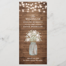Rustic Baby's Breath Mason Jar Wedding Program Programmakaart