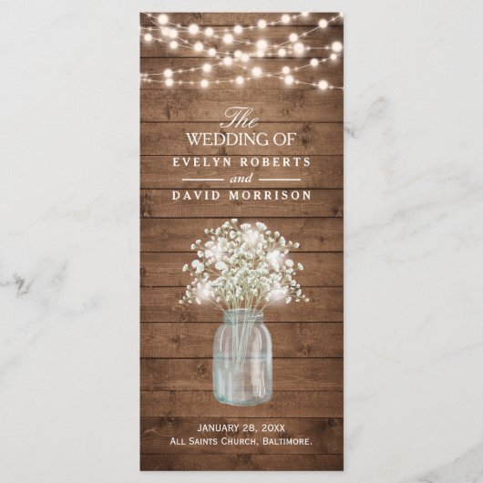 Rustic Baby's Breath Mason Jar Wedding Program Programmakaart (Voorkant)